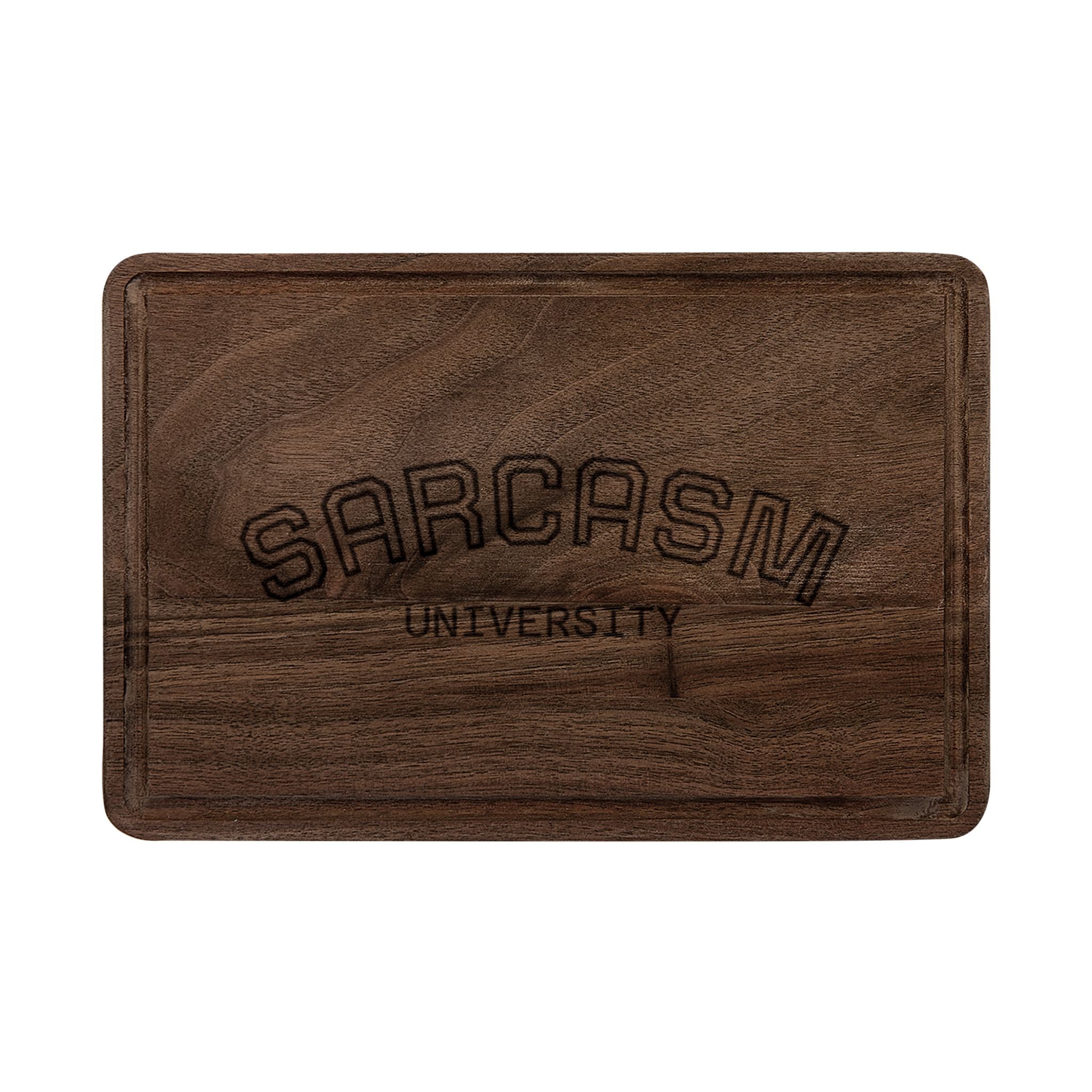 Engraved 'Sarcasm University' Wooden Cutting Board — Personalized Kitchen Gift