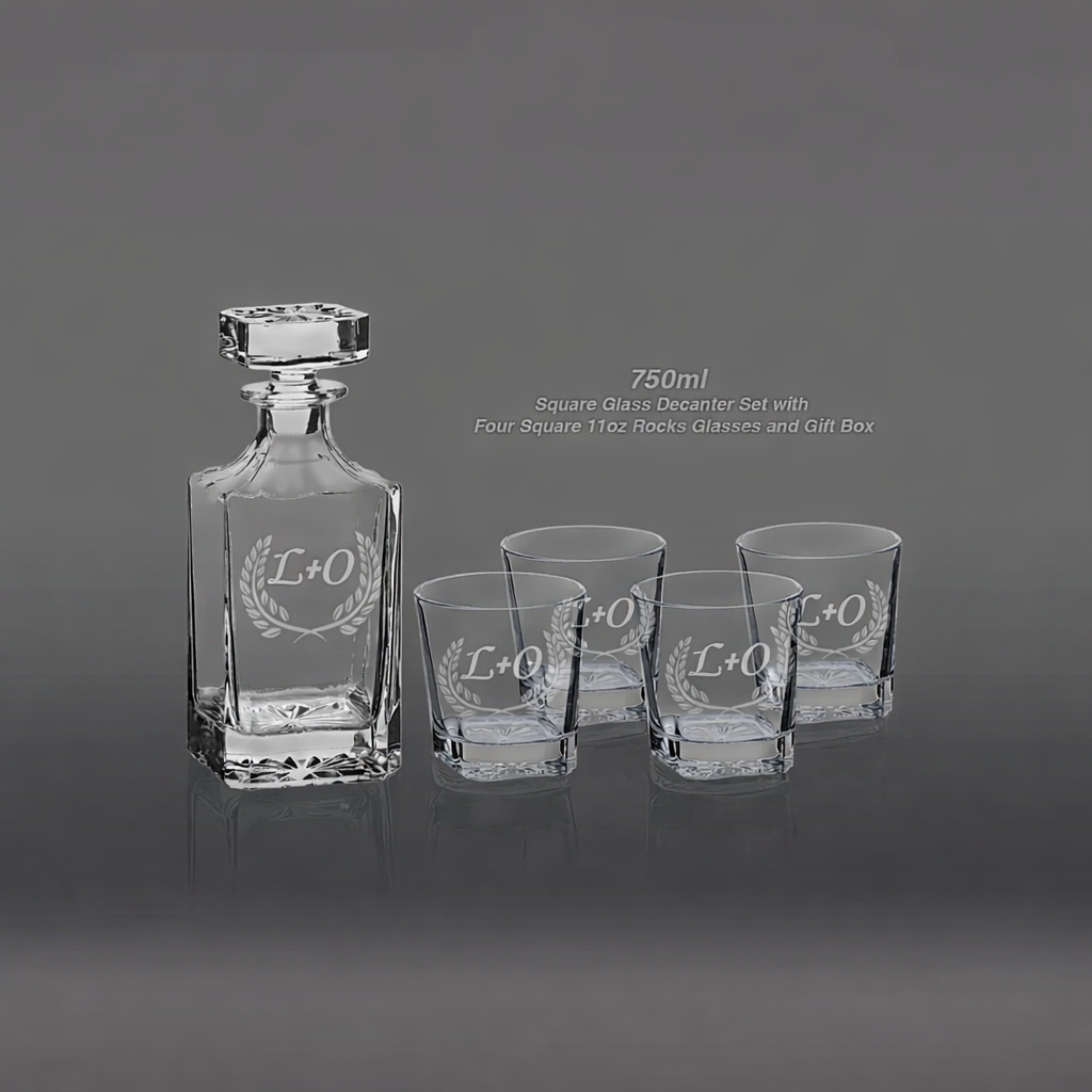 Custom Engraved Glass Decanter Set