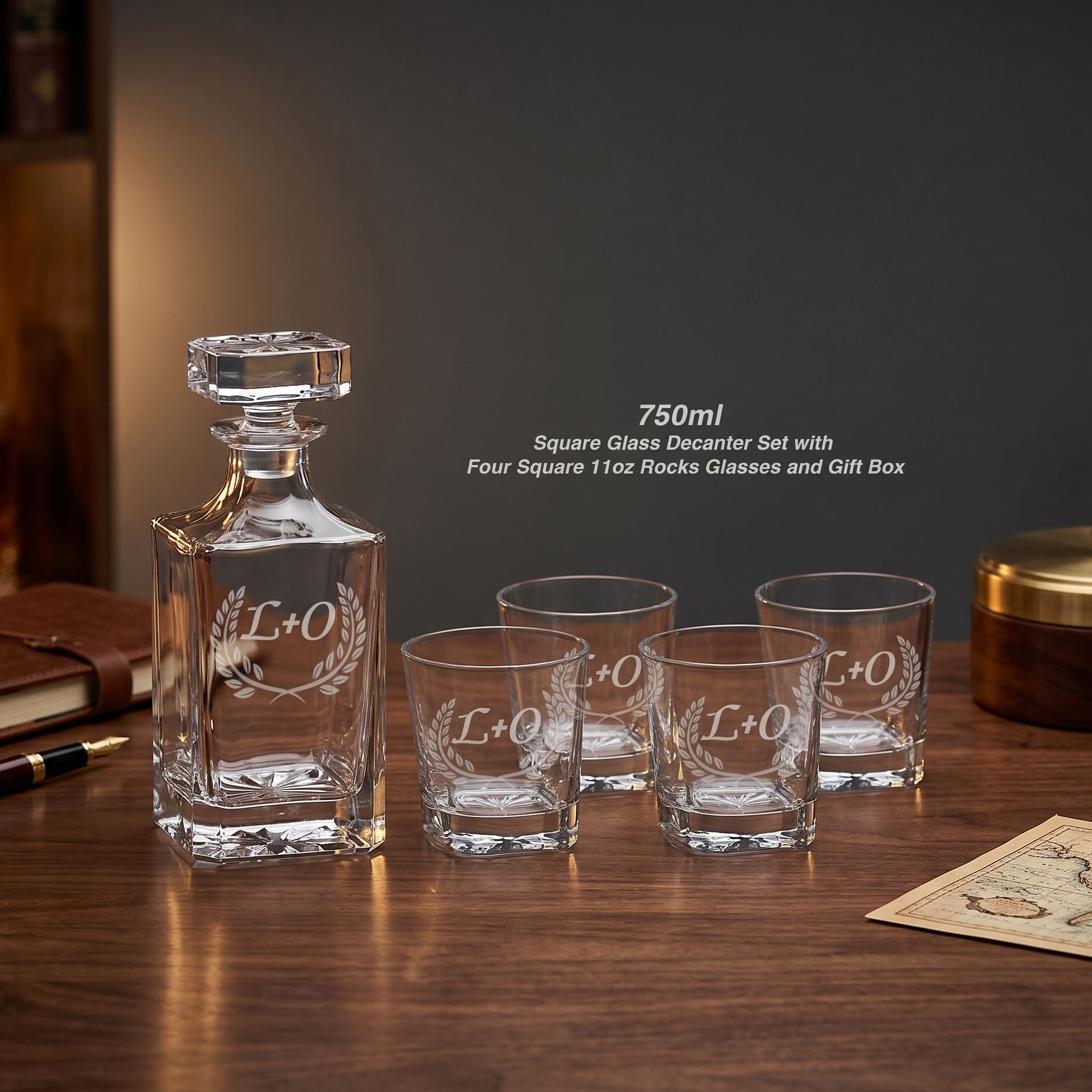 Custom Engraved Glass Decanter Set